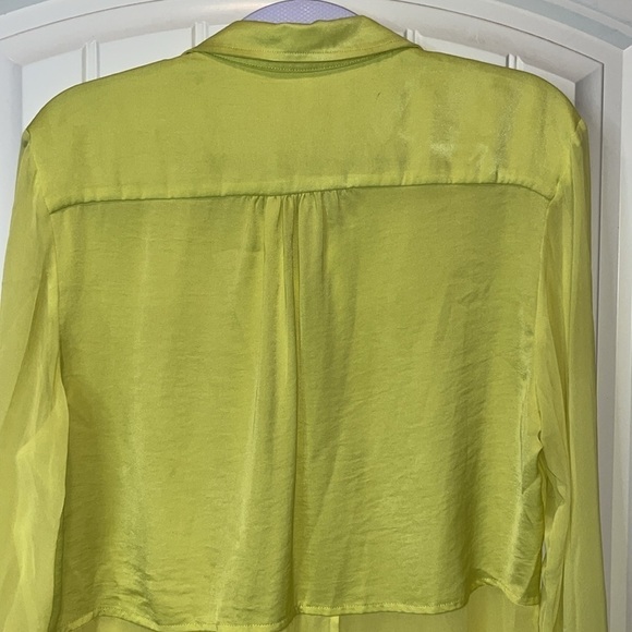 Free People tennis ball yellow semi sheer oversized lightweight Button Down M - Picture 9 of 9